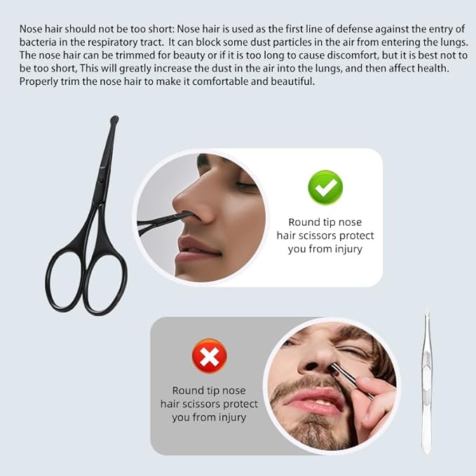Facial Hair Small Grooming Scissors Set For Men Women Eyebrow Nose Hair Mustache Beard Eyelashes Trimming Kit Curved and Rounded Safety Tip 2PCS