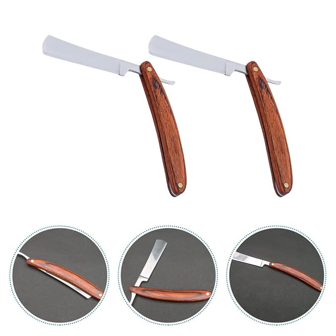 Beaupretty 2Pcs Straight Razor: Professional Barber Razor with Wooden Handle - Old Fashion Beard Trimming Cutter for Home Salon