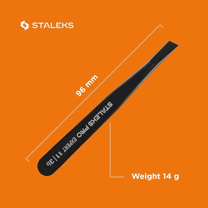 STALEKS PRO Expert 11 Type 3b Professional Eyebrow Tweezers (Black) – Wide Beveled Stainless Steel for Thick Brows & Effective Hair Removal