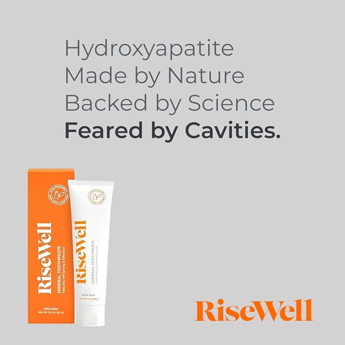 RiseWell Mineral Toothpaste - All Natural Toothpaste with Hydroxyapatite - Made in The USA, No Added Fluoride, Natural SLS-Free Toothpastes - for a Stronger and Healthier Teeth, Wild Mint, 3.4 Oz