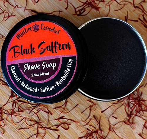Charcoal Shave soap | Redwood & Saffron | Mens Natural solid shaving cream | Moisturizing | Oat Protein || Made in Canada - Muslim Cosmetics - Black Saffron (2oz TIN)