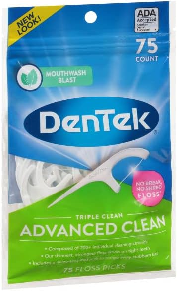 DenTek Triple Advanced Clean Mouthwash Blast Floss Picks, 75 Count, (Pack of 1)