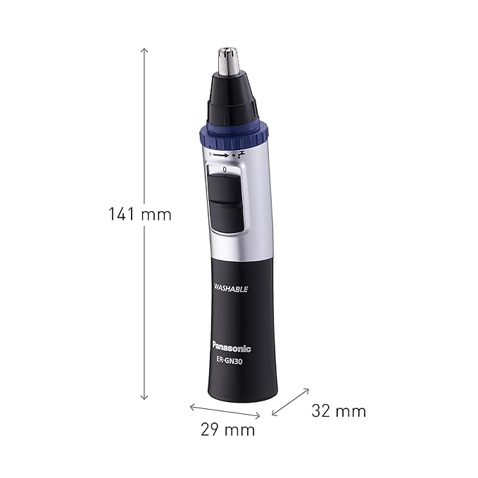 Panasonic ER-GN30-K Nose, Ear n Facial Hair Trimmer Wet/Dry with Vortex Cleaning System, Black