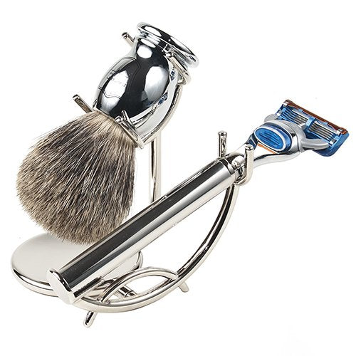 Chrome Razor and Shaving Brush Stand - Holds Straight Edge Razors, Barber Razors, Long Handle Double Edge Safety Razors, Cartridge Razors & Shave Brush