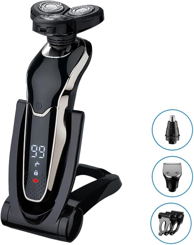 Electric Razor for Men, Electric Shaver, Rotary Shavers for Face Rechargeable Cordless with Sideburns Trimmer Nose Hair Trimmer, Waterproof Wet Dry Shaving