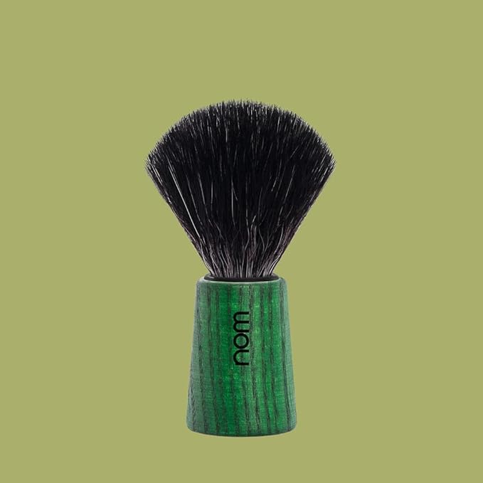 NOM Theo Shaving Brush | Vegan Shave Brush for Shaving soaps and creams | sustainable eco-friendly and reusable | Exfoliating Shaving Brush | Green Ash handle