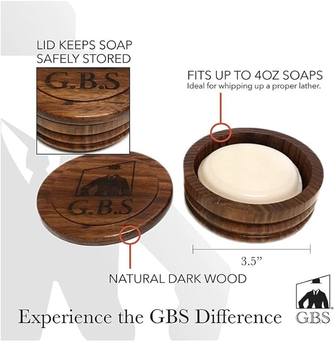G.B.S Dark Wood Shaving Soap Bowl Cup with Lid Cover, Natural Shaving Soap, And Sandalwood Pre-Shave Oil