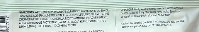 Generic Cucumber and Citrus Face and Body Wipes - 2 bags of 64 wipes