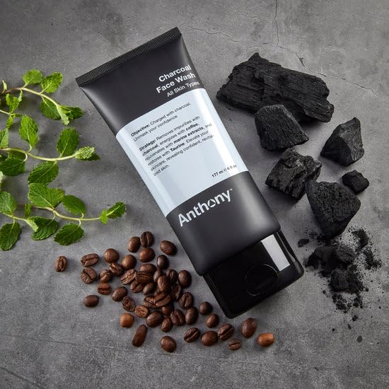 Anthony Charcoal Face Wash, 6 Fl Oz - Detoxifies, Energizes, Rejuvenates & Protects with Coffea Arabica, Taurine & Marine Extracts - Sulfate & Paraben-Free Skincare for Men