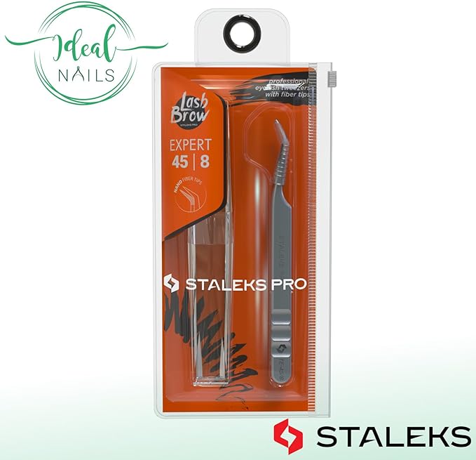STALEKS PRO Expert 45 Type 8 Professional Eyelash Tweezers (Mini L-Shaped) – Stainless Steel with Nano-Notches for Volume & Mega-Volume Lash Extensions