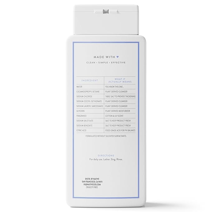 Native Body Wash Contains Naturally Derived Ingredients | For Women & Men, Sulfate, Paraben, & Dye Free Leaving Skin Soft and Hydrating | Cotton & Lily 18 oz