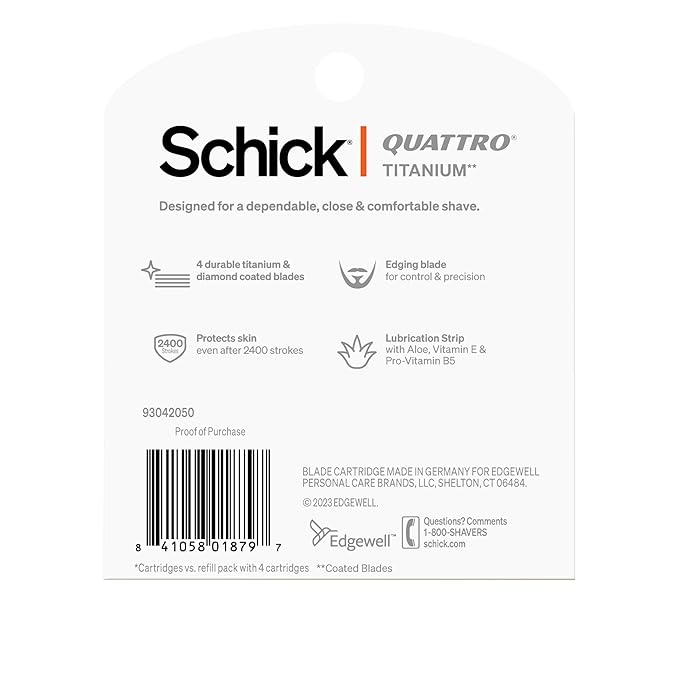 Schick Quattro Titanium Razor Refills,| Schick Razor Blades Refills,Razor-Blades for Men,Shaving Blades for Men,Quattro-Razor Refill,4 Blade-Razor Heads,(Pack of 16)