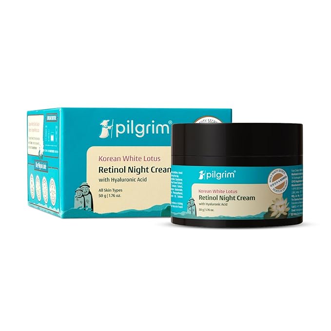 Pilgrim Retinol Night Cream with Hyaluronic Acid & Vitamin C | Lightweight Overnight Face Moisturizer for Oily & Dry Skin | For Men & Women | 1.76 Oz (50g)