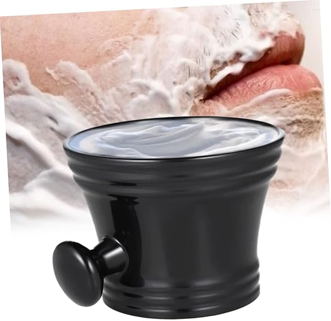 FRCOLOR Plastic Shaving Soap Bowl with Round Handle for Men Durable and Portable Shaving Bowl for Traditional Lathering Black Color