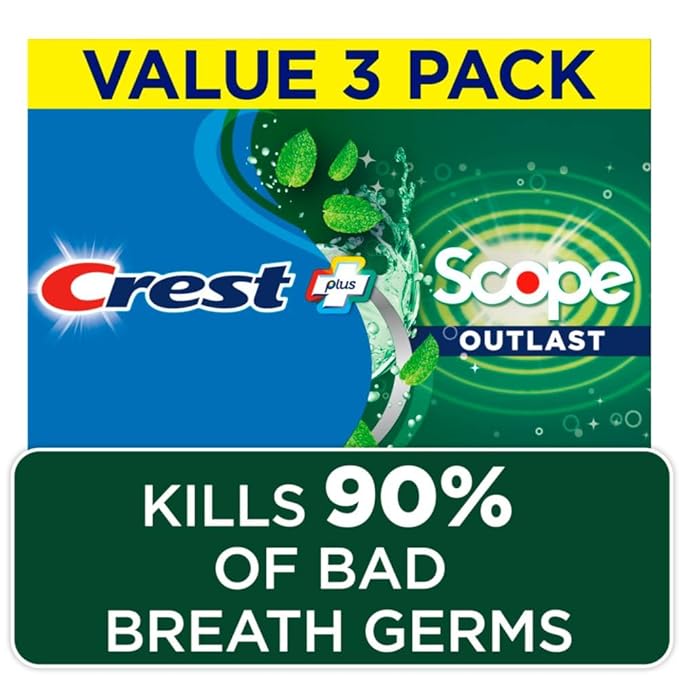 Crest Complete Whitening + Scope, Long Lasting Mint Toothpaste, Triple Pack (3 Count of 5.4 oz Tubes), 16.2 oz