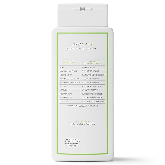 Native Body Wash Contains Naturally Derived Ingredients | For Women & Men, Sulfate, Paraben, & Dye Free Leaving Skin Soft and Hydrating | Key Lime & Sugar 18 oz