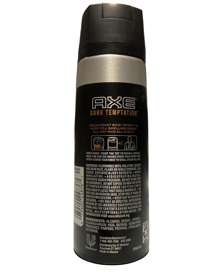 Axe Body Spray Deodorant for Long Lasting Odor Protection Dark Temptation All Day Fresh Scent Mens Deodorant Formulated Without Aluminum 5.1 oz 4 Count
