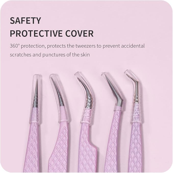 Eyelash Extension Tweezers,Fiber Tip Grip Boot Volume Lash Tweezers,Professional Pointed Lash Extension Tweezers for Easy Lash Application and Removal(4Pcs-F01/02/06/09)