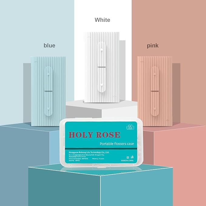 Holy rose Portable Dental Floss Picks Dispenser 2 Box,Travel Floss Case with Adult Floss Sticks 80Count,Portable Flosser Toothpick Perfect for Home,Travel Cleaning Teeth,Tool for Oral Care(Blue
