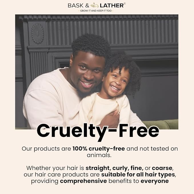 BASK & LATHER Stimulating Hair & Beard Balm, Leave-in Conditioner With Essential Oils, Mango & Shea Butter, Supports Itchy or Dry Scalp for All Types, Strengthens & Shines Beards, 4 fl oz