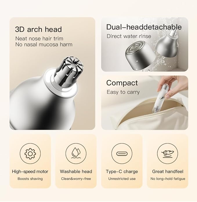 Nose Hair Trimmer for Men & Women, 2 in 1 Electric Nose and Ear Hair Trimmers Ear & Eyebrow Grooming Kit Face Clipper with Powerful Motor and Dual-Edge Blades Waterproof, Portable Travel Size (Blue)