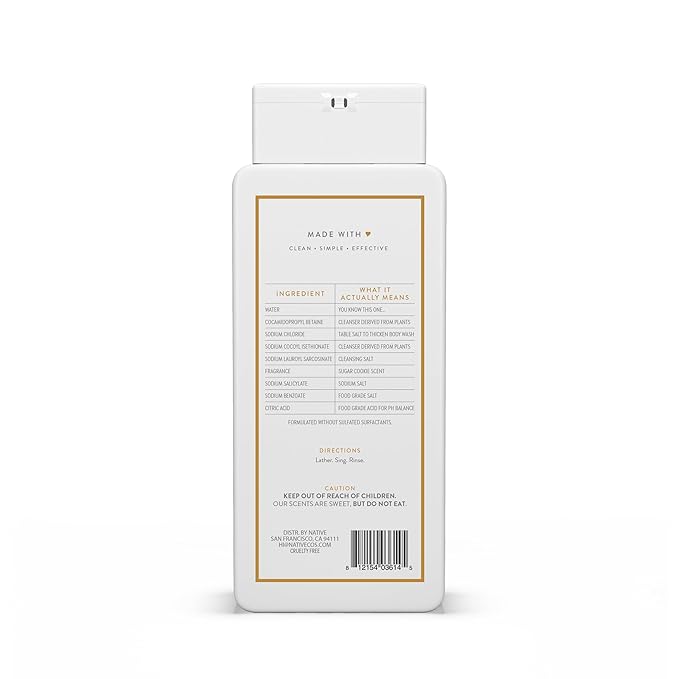 Native Body Wash, Holiday Edition, Sugar Cookie Scent, Contains Naturally Derived Ingredients | For Women & Men, Sulfate, Paraben, & Dye Free Leaving Skin Soft and Hydrated | 18 oz