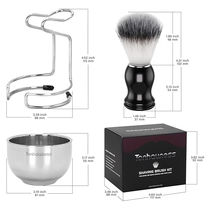 Shaving Brush Set for Men, 3 in1 Shaving Kit Includes Nylon Badger Hair Shaving Brush, Stainless Steel Shaving Bowl and Stand for Wet Shave