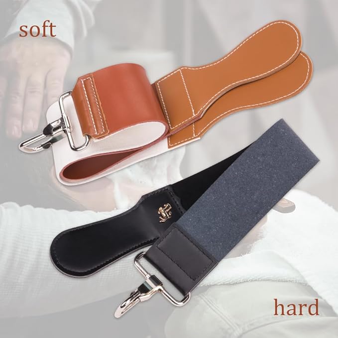 ZORZA 1Pcs Dual-Sided Leather Sharpening Straps Professional Barber Leather Strap Straight Razor Strop with Cowhide & Canvas for Enhanced Razor Sharpening & Smoothing Experience (Black)(Cowhide)