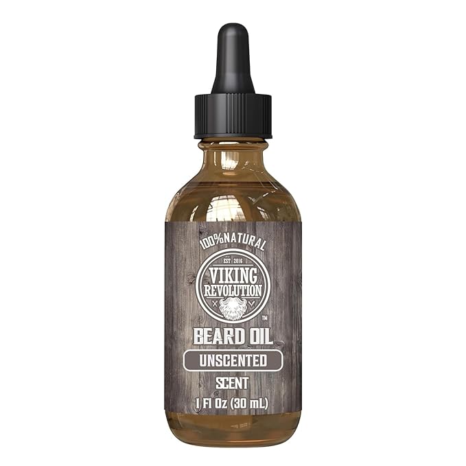 Viking Revolution Unscented Beard Oil for Men - Natural Mens Beard Oil with Argan Oil and Jojoba Oil - Beard Softener, Strengthens and Moisturizes - Beard Conditioner for Men (Unscented, 1 Pack)
