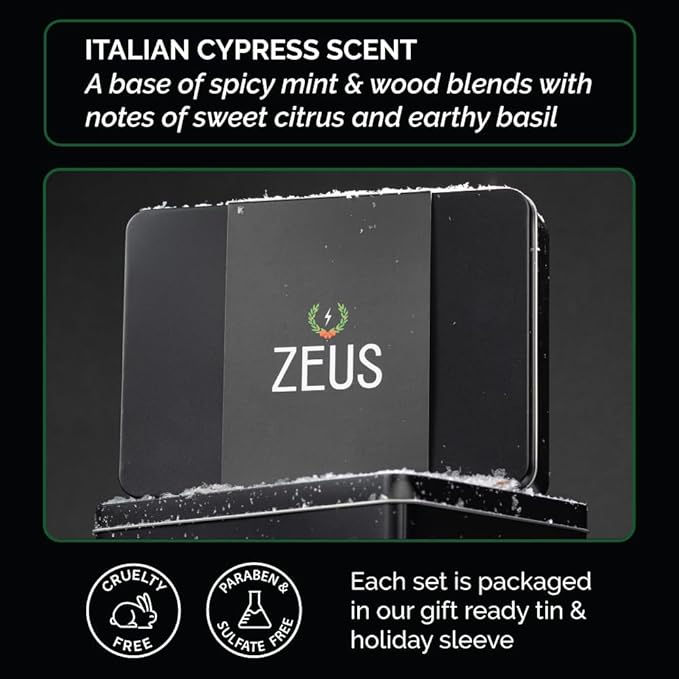 ZEUS Holiday Beard Care Gift Set for Men, Complete Grooming Kit with Beard Wash, Oil, Mustache Wax, Comb & Brush in Metal Tin, Great Gift for Husband, Dad & Boyfriend (Limited Edition)