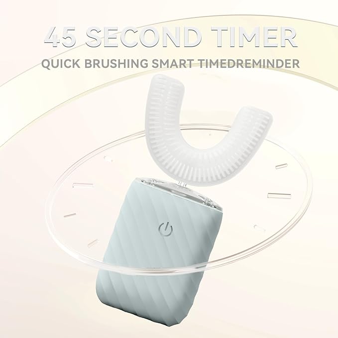 Ultrasonic Automatic Electric Toothbrush for Adults- U Shaped self Brushing Toothbrush, 360° Mouth Cleaning, 5 Modes for Whitening, IPX7 Waterproof Rechargeable (Light Blue)