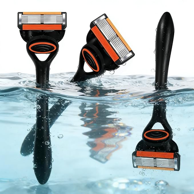 Men’s Cartridge Razors with 4 Replacement Cartridges,Pivoting Head, 6 Flex Stainless Steel Blades & Lubrication Strip for Smooth Shaving - Precision Engineered for Daily Use and Travel
