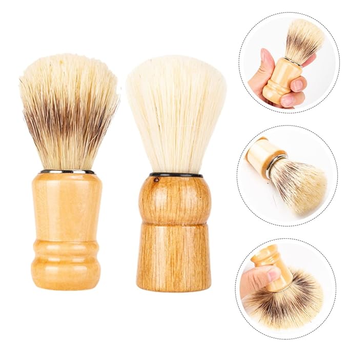 Men's Shaving Brush 2pcs Badger Hair Shave Brush Wooden Handle for Men