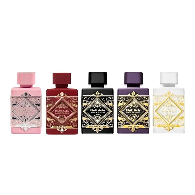 Lattafa Bade'e Al Oud Collection – 5 × 5 ml Eau de Parfum Gift Set for Unisex (Honor & Glory + Sublime + Amethyst + Oud for Glory + Noble Blush)