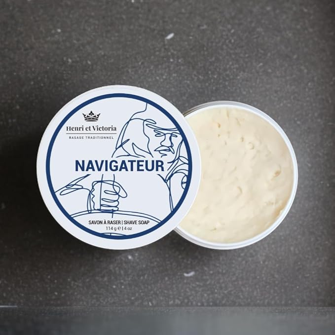 Henri et Victoria Traditional Shaving Soap For Men | Navigateur Fragrance | Smooth Shave, Lathers Up Nicely, Long-Lasting Scent | Canadian Made by Skilled Artisan 114 g (4 oz)