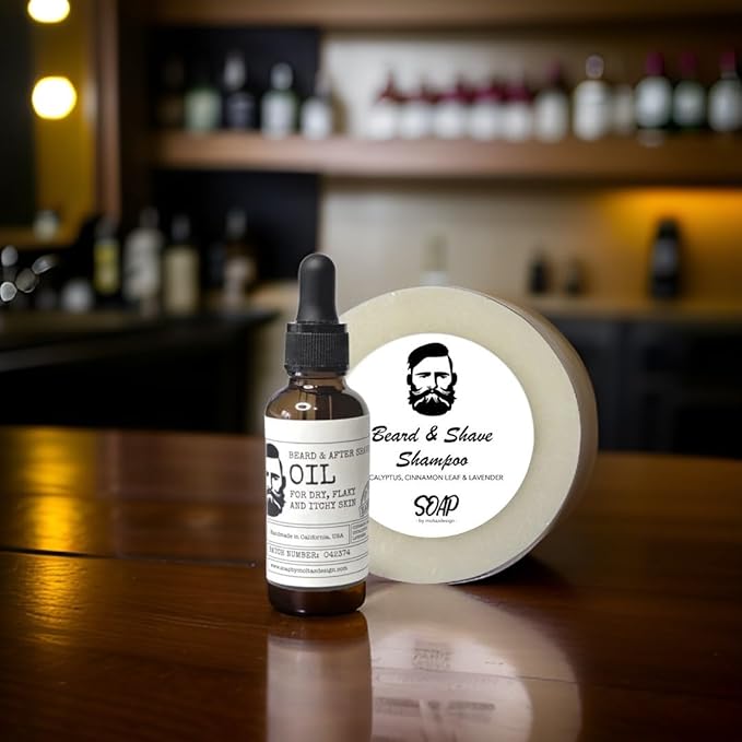 Beard/After shave oil and Beard shampoo/Shaving cream. For sensitive, flaky, itchy and dry skin. Also reduce redness after shaving.