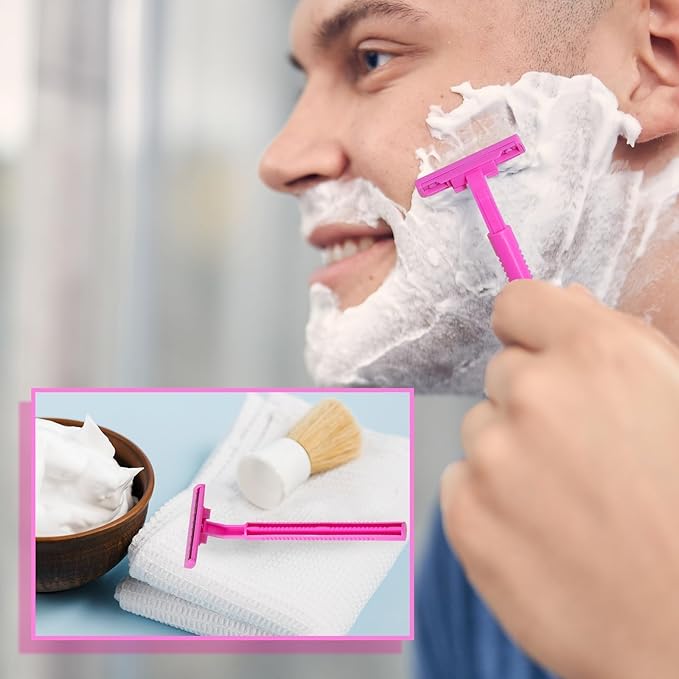 240 Pack Disposable Twin Blade Razors Individually Wrapped, Clear Safety Cap, Multipurpose Portable Shave Razor for Man Woman Bathing Hotel Travel (Pink)
