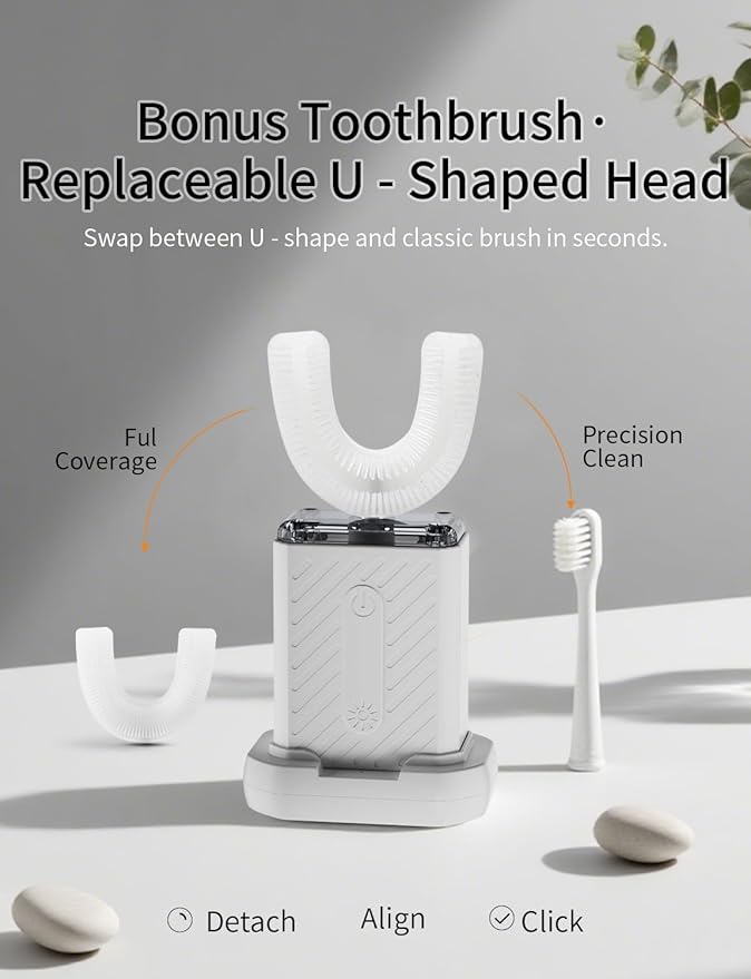 GentleCare Series U-Shaped Electric Toothbrush, Food-Grade Silicone, 4 Modes, 60-Second Clean, Magnetic Contact Charging Dock