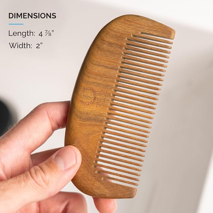 ZEUS Sandalwood Beard Comb for Men, Natural Wooden Comb with Leather Sheath, Travel-Friendly & Anti-Static Grooming Tool (S31)