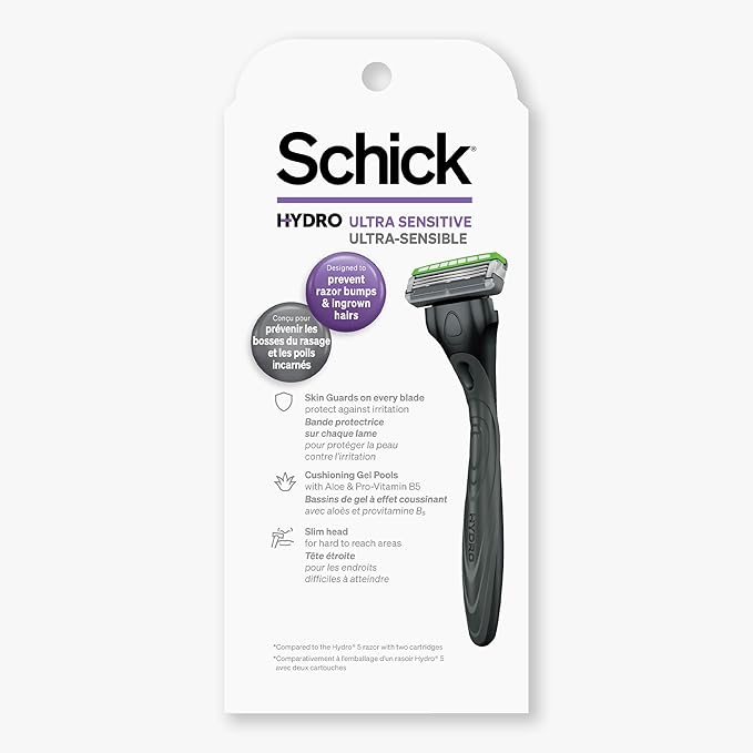 Schick Hydro Ultra Sensitive Razors for Men | 3-Blade Mens Razors for Shaving Sensitive Skin, 1 Mens Razor Handle with 4 Razor Blades Refills