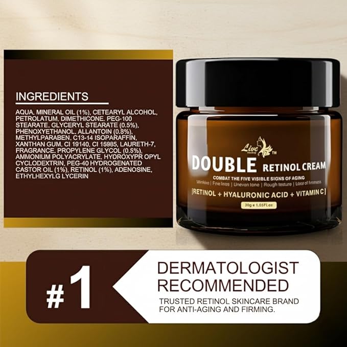 Live Healthy Retinol Cream for Face - Anti Aging, Day & Night, Face Moisturizer - Wrinkle Cream, Neck Creams for Tightening and Firming, Collagen, Hyaluronic Acid, Vitamin A - Men & Women |1.05 fl oz