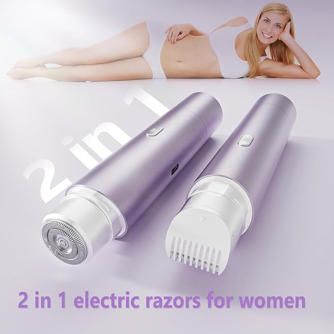 Electric Razors for Women 2 in 1 Women's Bikini Trimmer Body Hair Remover, Dual Head Rechargeable Women Shaver for Face Legs Underarms Pubic Hair, Waterproof Painless, Travel Gifts for Her