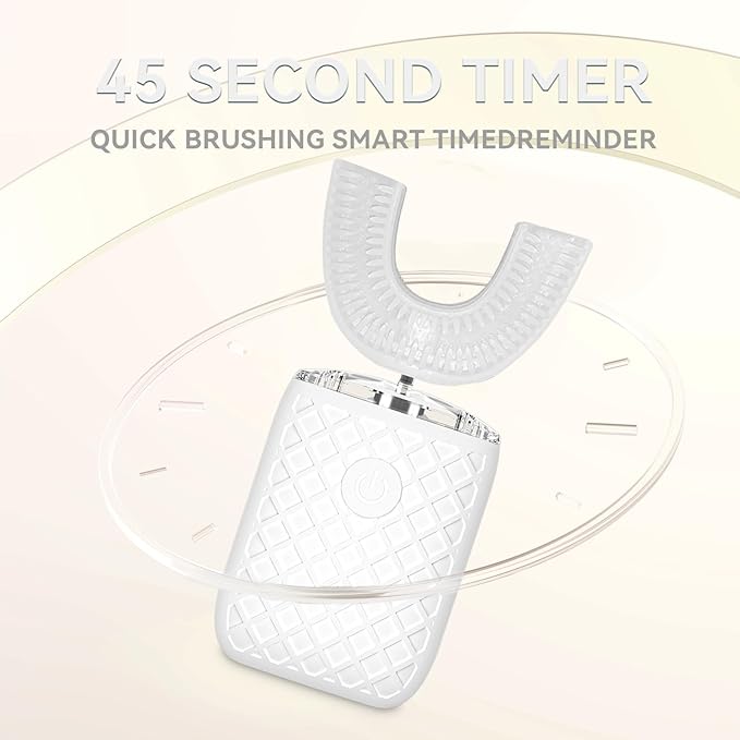 Adult Sonic Automatic Electric Toothbrush, 360° Oral Cleaning Stain Whitening, IPX7 Waterproof Rechargeable, u-Shape Brush Head*3+Straight Handle Brush Head*2 (White - Cup)