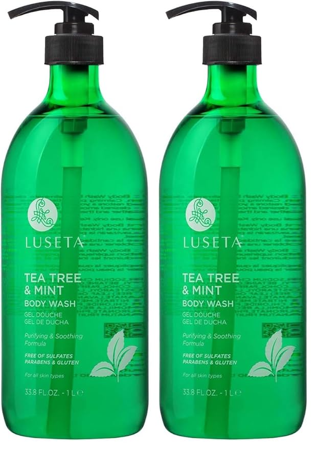 Luseta Tea Tree Oil Body Wash with Mint 33.8oz, Best Body Wash for Sensitive Skin, Sulfate free, Helps Body Odor, Athlete's Foot, Jock Itch, Ringworm, Skin Irritations, Shower Gel for Women