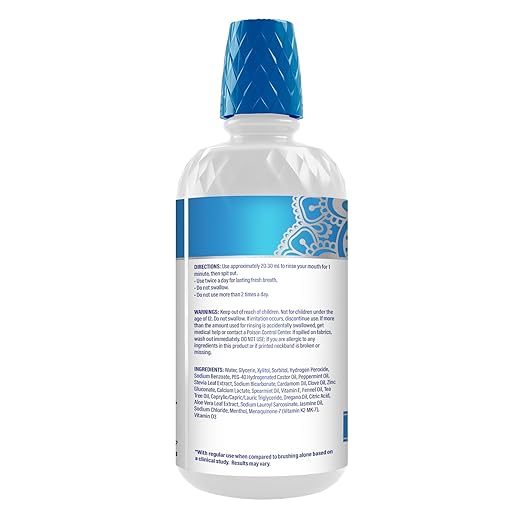 GuruNanda Oxyburst Teeth Whitening Mouthwash – Alcohol & Fluoride Free, with Hydrogen Peroxide & 7 Essential Oils, Value Size for Regular Use, Wild Mint, 1 Liter/33.8 fl oz