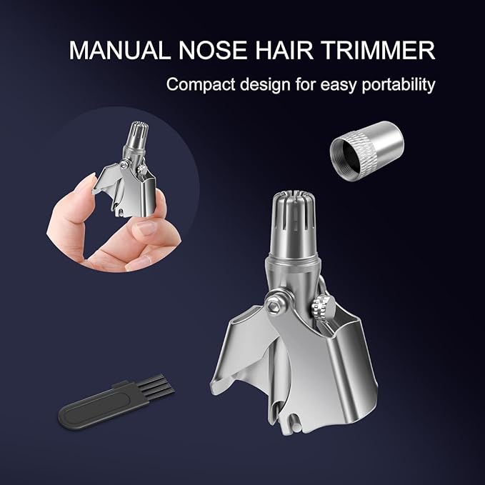 Stainless Steel Hair Trimmer for Men and Women - Manual Nose and Ear Hair Trimmer, Nose Clippers, 360° Rotating Hair Trimmer, Washable Nose Hair Remover