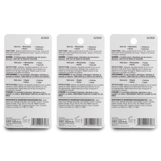 Clubman Mustache Wax for Men – Brown Moustache Wax with Brush & Comb, Strong Hold, 0.5 oz x 3 Pack