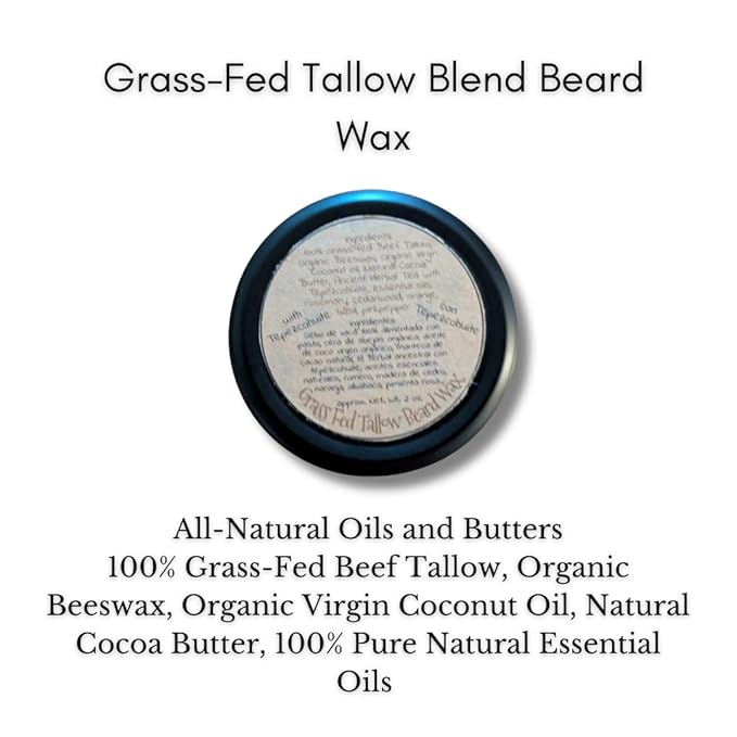 Ancient Releaf Grass-Fed Beef Tallow Beard Wax with Tepezcohuite, All-Natural, Shaping, Sculpting, Mustache and Beard, Natural Hold, Grooming for Men 2oz. Tin