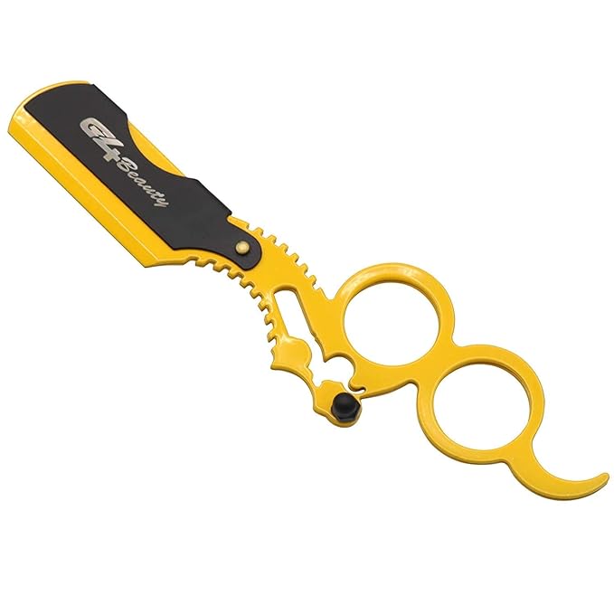G4 Vision Universal Replaceable Half Blade Straight Razor with 100 blades, Professional Double Ring Barber Single Edge Shave Razor (Yellow)