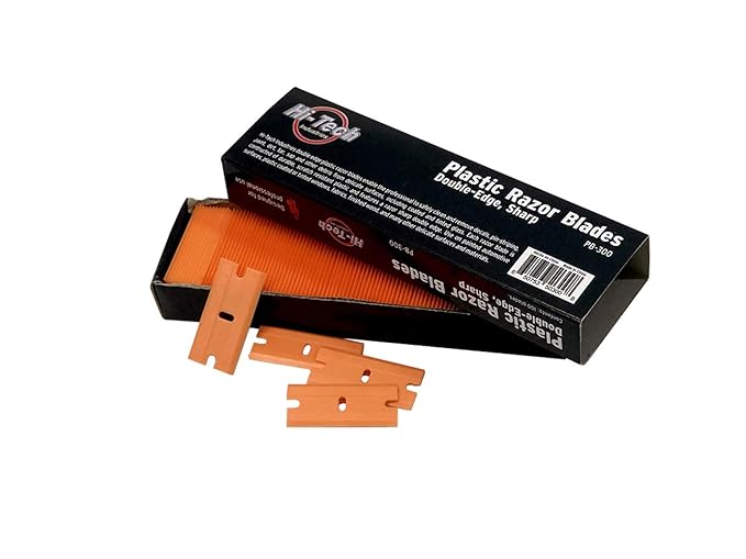 HI-TECH Plastic Razor Blades – Double-Edged Safety Scraper Blades for Car Detailing, Decal & Sticker Removal – Scratch-Free Utility (100 Pack)